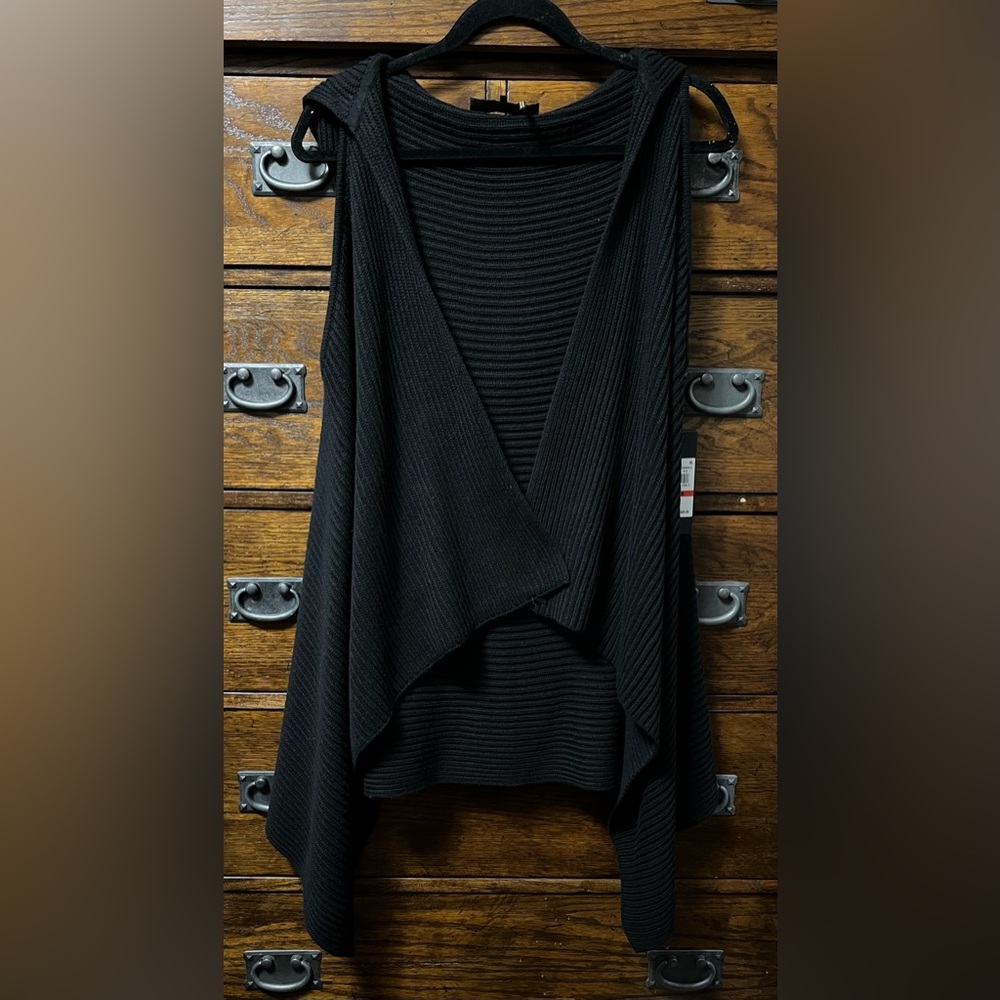 NWT! Donna Karan Active Ribbed Hooded Open Front Cardigan 21”